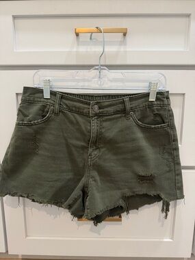 aerie Olive Green Distressed Denim Shorts